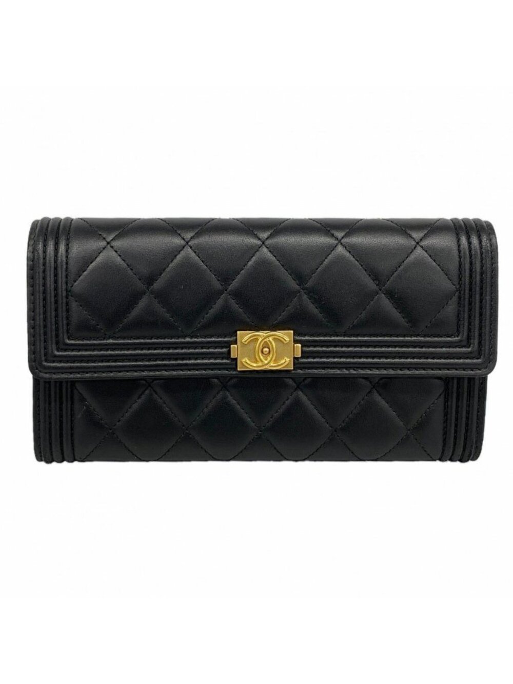 Chanel Wallet Boy Lambskin Black Gold